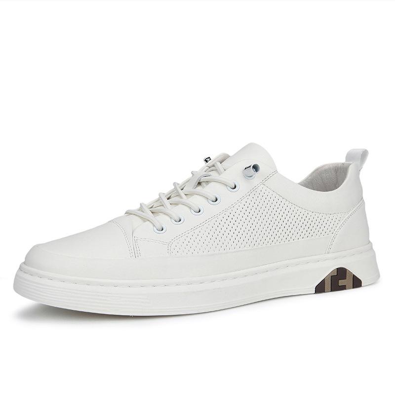 2025 Summer Hollow Perforated Breathable Genuine Leather Casual Board Shoes Men'S Versatile White Shoes Men'S Shoes