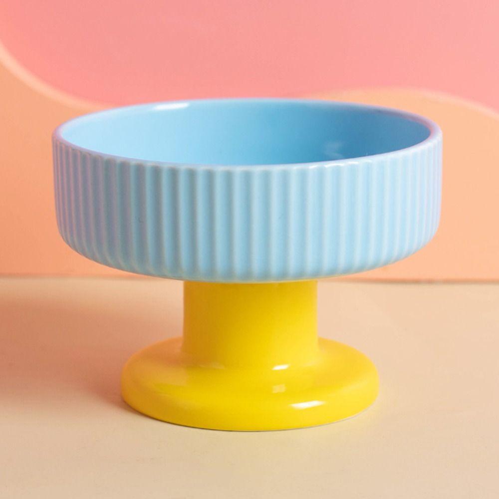 Cute Pet High Footed Cup Bowl Dopamine Color Pet Drinking Feeder Dog Food Feeding Basin Puppy