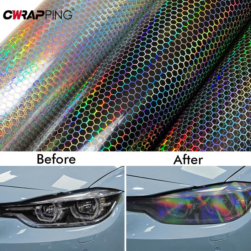 CarHeadlights Taillight  Laser Honeycomb Lamp Vinyl Wrap Fog Light Taillight Stickers Automobile Headlight Tint Waterproof Films