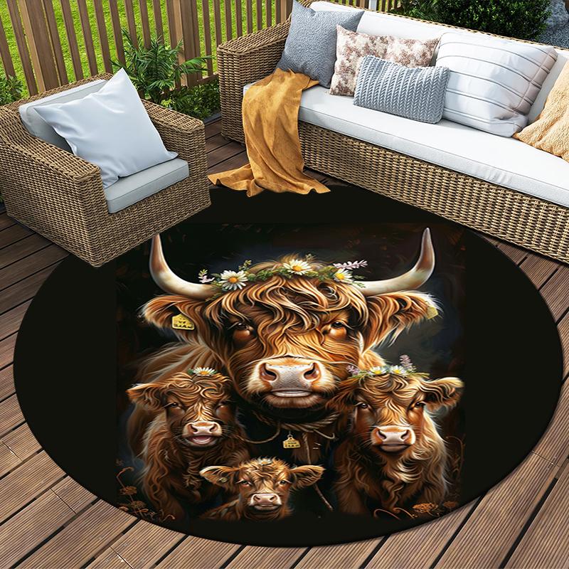 Bull Wolf Round Area Rug,Carpet Rug for Living Room Bedroom Sofa Playroom Decor,Non-slip Floor Mat