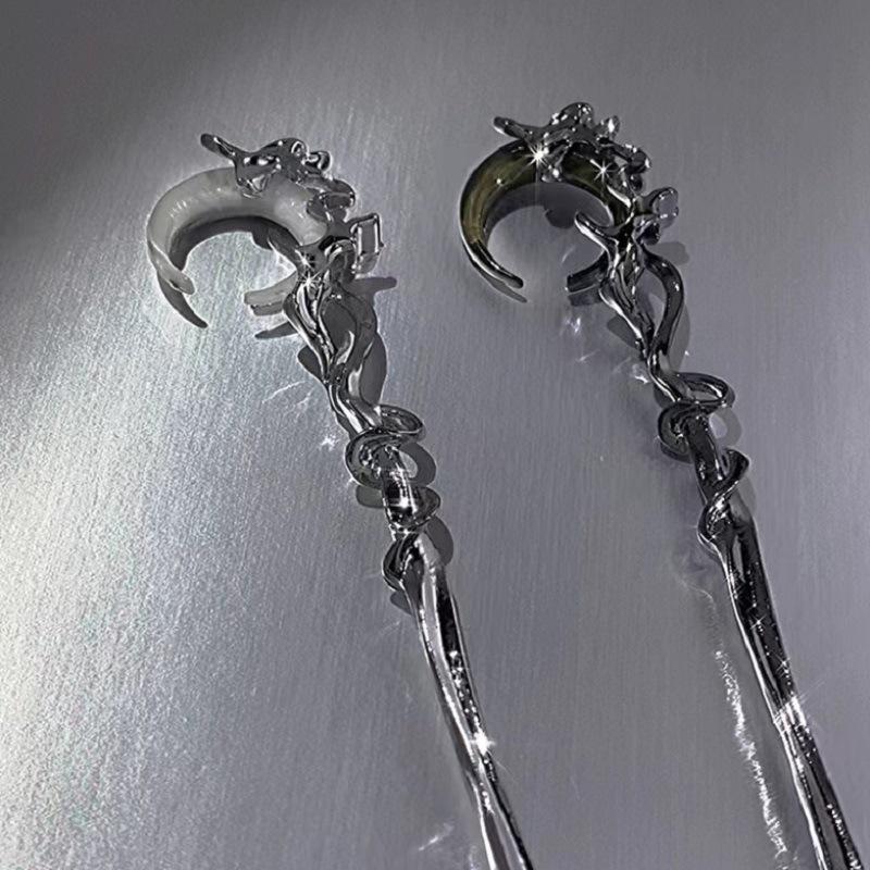 2025 New Black Crystal Moon Hair Stick For Women Vintage Chinese Style Chopstick Shaped Hairpin Headdress Hair Accessories