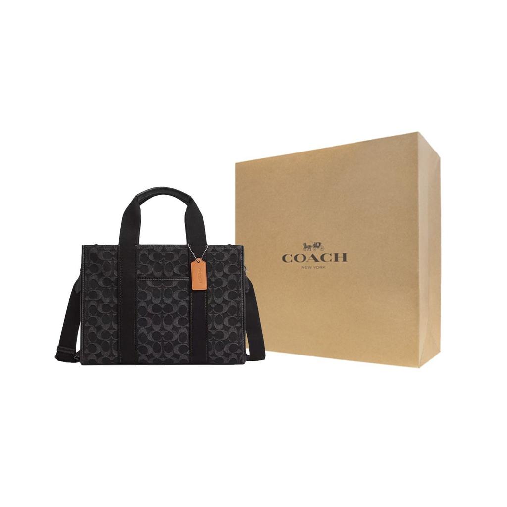 Coach Smith 34 Monogram Canvas And Smooth Leather Tote Bag Unisex Tote Bags Silver Black CP105-SVBK