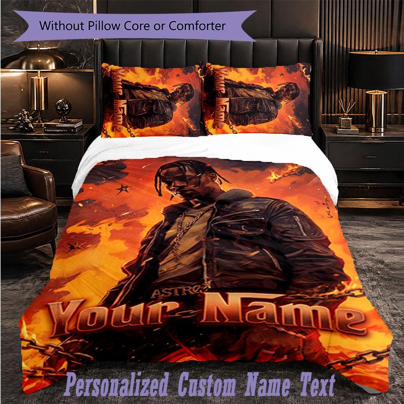 Personalized 3Pcs Bedding SetTravis Scott Custom Text Duvet Cover Pillowcase Set Bedroom Gift