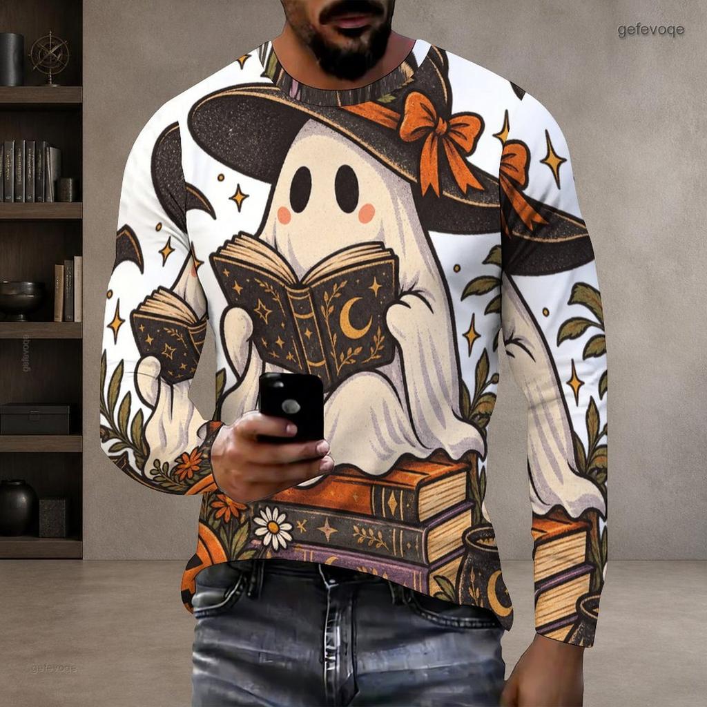 Men Plus Size Crew Neck Long Sleeve Shirt Black Gothic Skull Cross Rose Graphic Casual Street Style Top