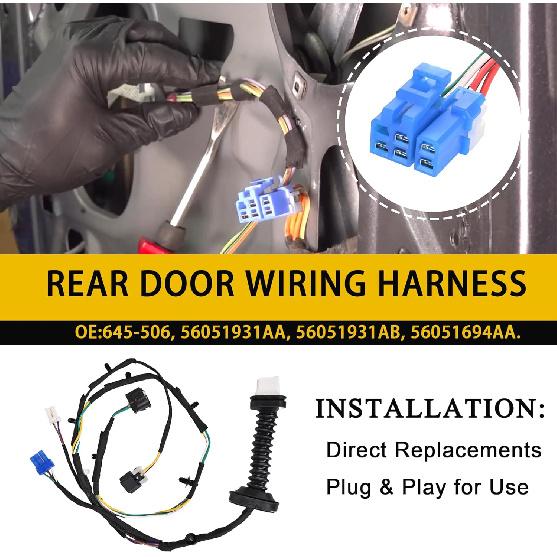Rear Door Wiring Harness With Connector Wiring Harness Assembly Compatible With 2004-2010 Dodge Ram 1500 2500 3500 4500 5500 Replacement For