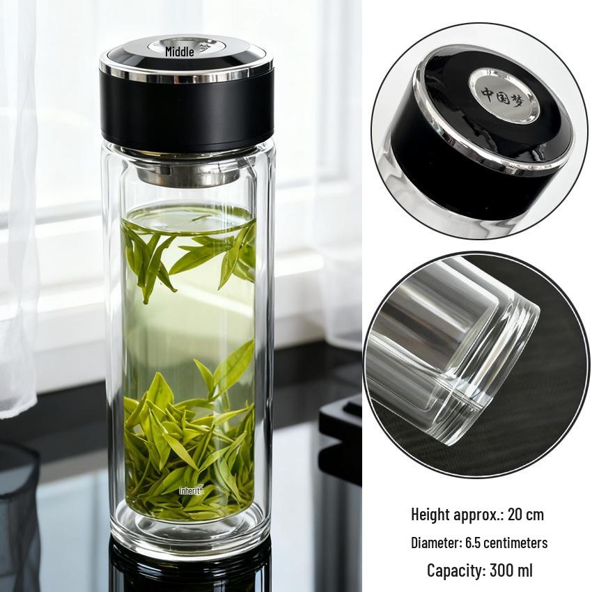 High-Temperature Resistant Double-Layer Printed Borosilicate Glass Tea Cup