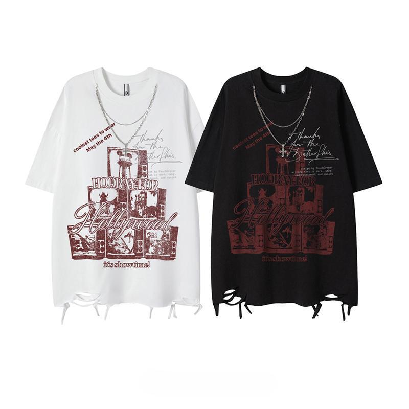 Tricouri cu mâneci scurte rupte, la modă, cu gâtul O, cu colier, pentru femei, cu imprimeu de vară, lejer, casual, pentru cupluri.