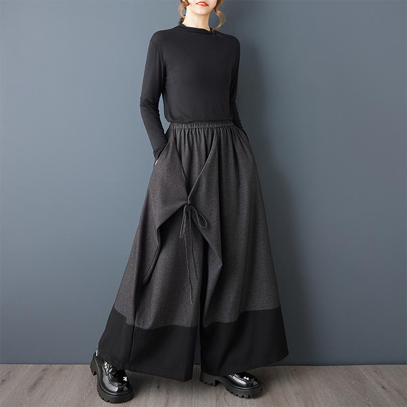 Plus Size Cotton Vintage High Waist Casual Loose Long Spring Autumn Wide Leg Skirt Pants Women Trousers