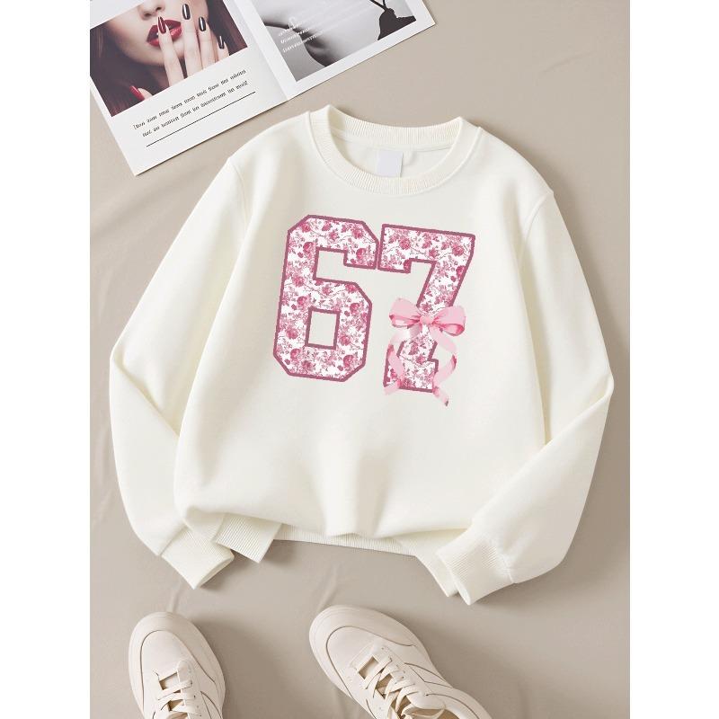 European Sizes  Kids' Casual Printed Round Neck Pullover, Kids' Round Neck Sweatshirt with Fashion 67 Theme Feature Print,  Casual Comfortable