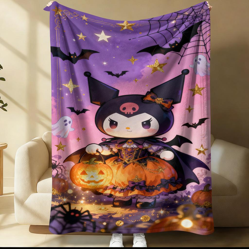 Hot Sale Kuromi Pink Plaid Sweet Blanket Cute Strawberry Cherry Heart Pattern Flannel Plush Throw for Home Decor Bed Sofa Office
