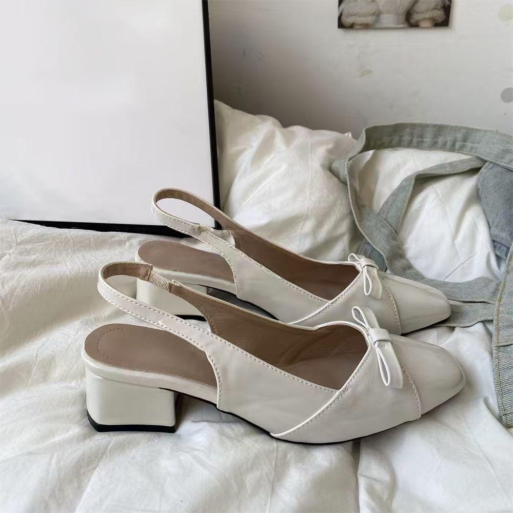 Gentle Wind Temperament with Skirt Thick Heel Empty Bag Head Sandals Women's 2025 New French Bow Square Head Single Shoes