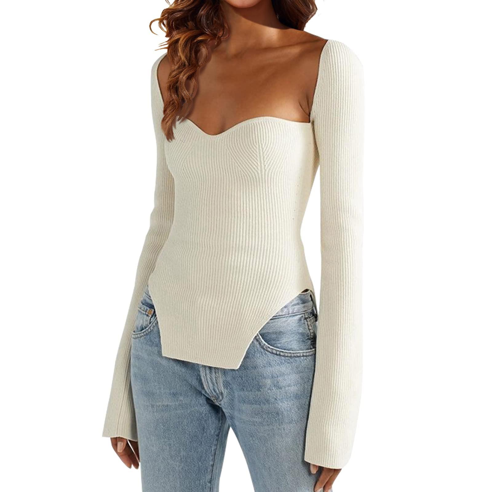 

Женский осенне-зимний модный тонкий эластичный трикотажный свитер без бретелек XL белый