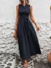 Einfarbiges Rundhals-Ärmelloses Maxikleid Lässig Urlaubs-Elegant Europäischer Stil Damenbekleidung