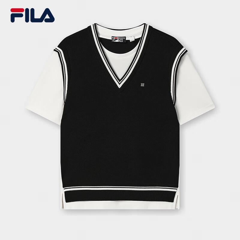 FILA Women s Faux Two-Piece Knit Short Sleeve Top M