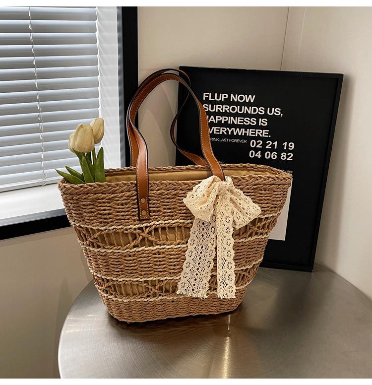 

Fashion vacation beach bag women s summer new straw shoulder bag woven large-capacity tote bag хаки