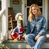 Patio Lawn Goose Costume Set with National Flag Design Includes Decorative Outfit and Accessories for Outdoor Yard Decoration