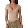 Women's Top Slim Fitting T-Shirt V-Neck Top With Bottom Short Sleeved Sexy Solor Top T-shirt