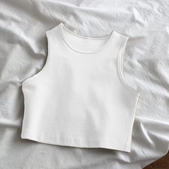 Women Summer Vest Round Neck Sleeveless Bottom Tops Slim Fit Tank Tops Solid Color Cropped