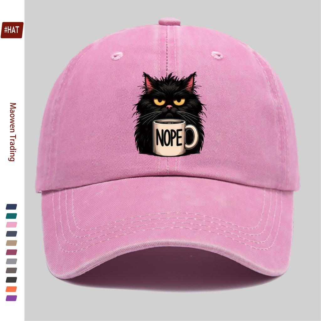 pc Black Cat With Coffee Cup Print Baseball Cap Adjustable Buckle Lightweight Polyester Ideal For Outdoor Activities Trav