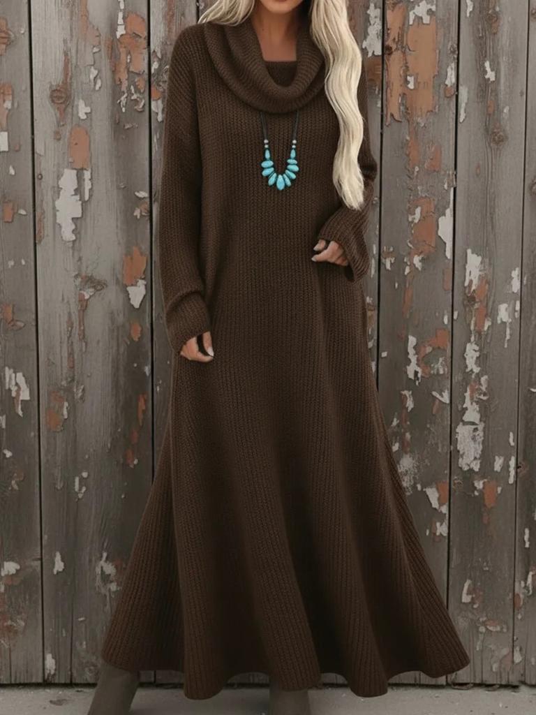 2026 long sweater skirt over knee loose turtleneck knitted dress women's dress