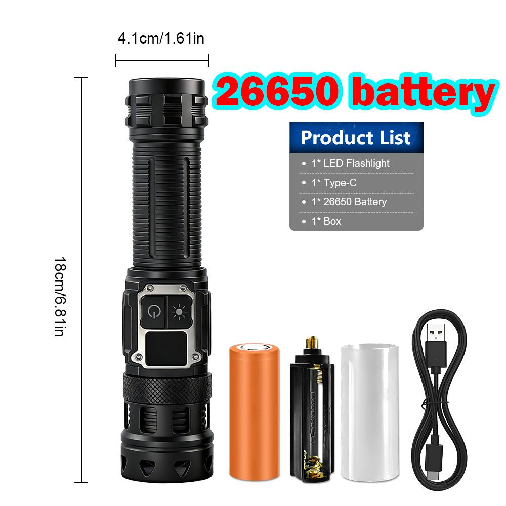 Powerful Zoomable Flashlight USB-C Rechargeable Flashlight Side UV Light Torch COB RGB Hand light with Magnet for Camping Hiking