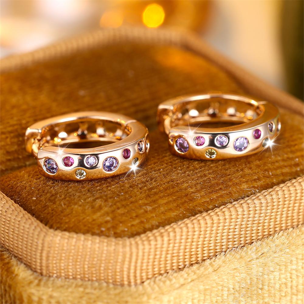 Small Round Stone Rainbow Zircon Hoop Earrings For Women Men Vintage Gold Color Ear Buckle Wedding Jewelry Engagement Party Gift