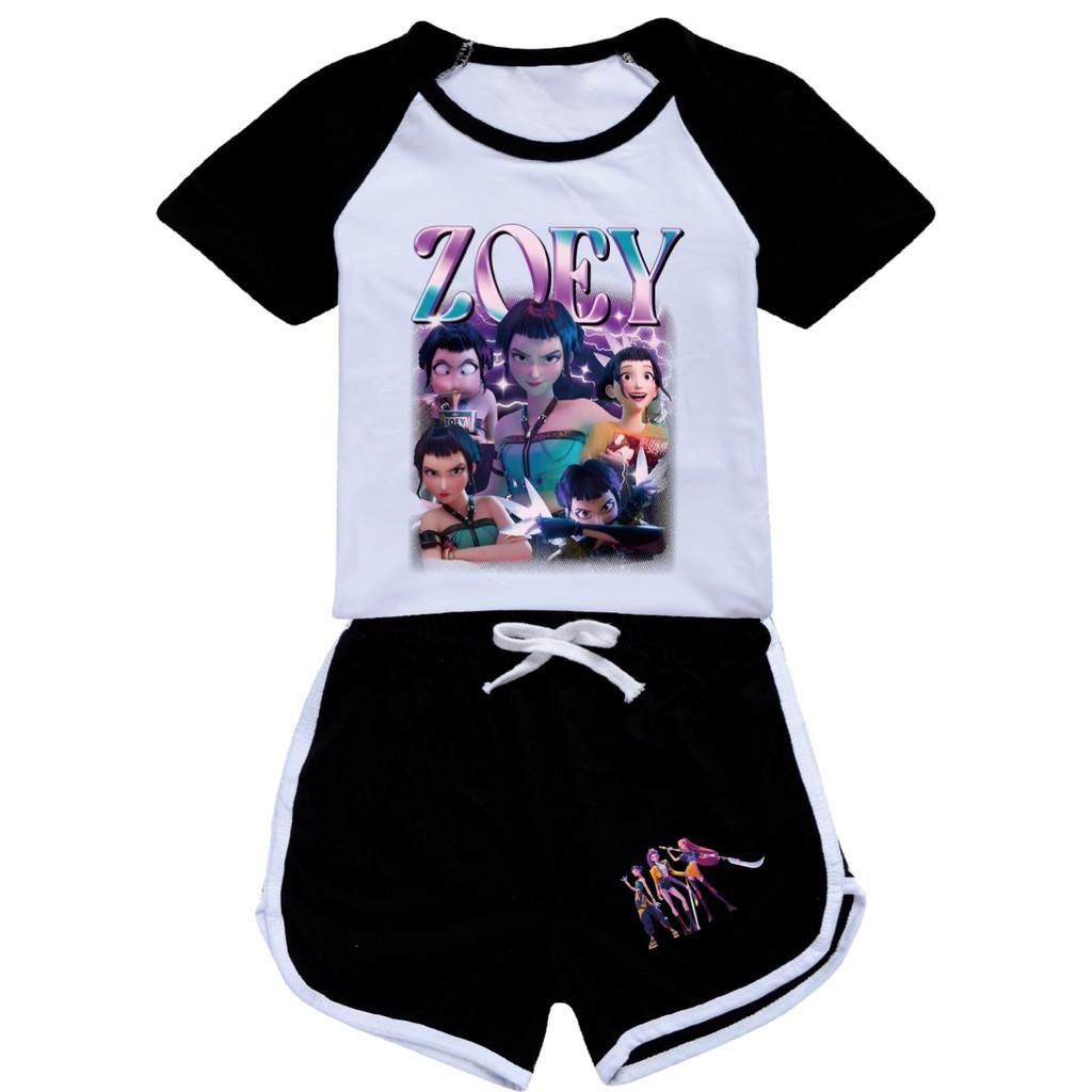 5002 Kids Girls POP Rumi Zoey Mira Print T-shirt Shorts Sport Tracksuit Clothes Set