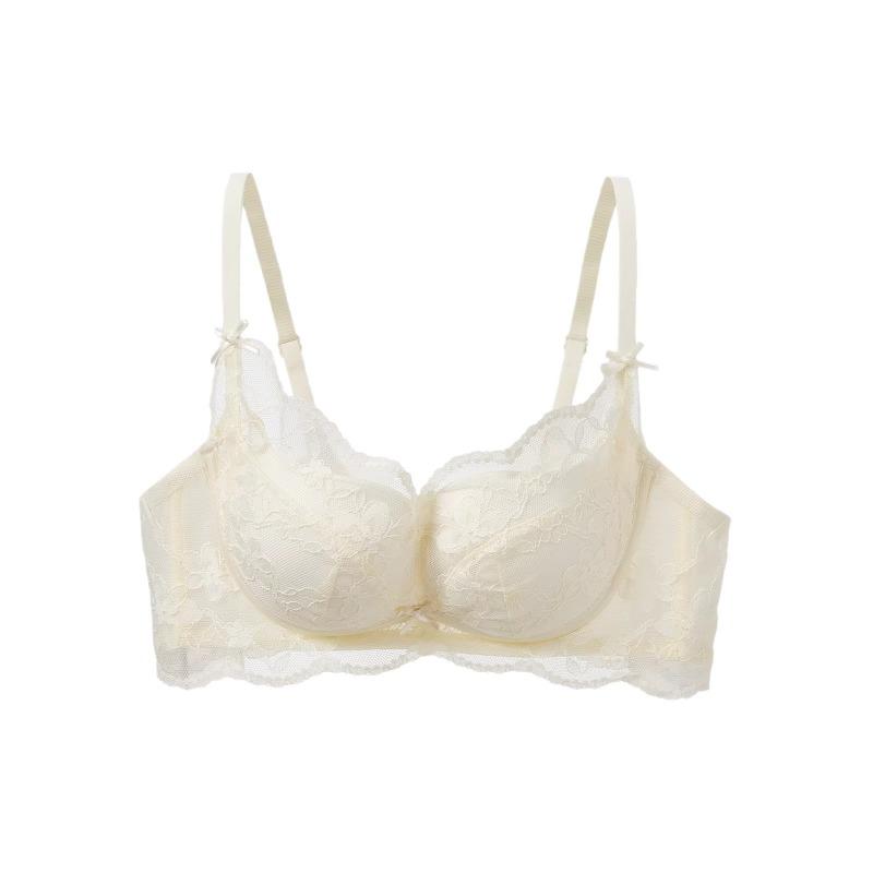 Women Elegant Cream Lace Underwire Bra with Scalloped Trim S белый