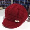 Knitted Hat Peaked Love Heart Decor Thickened Plush Lining Keep Warm Solid Color Winter Thermal Middle-aged Women Cap for Gift