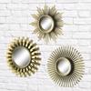 Conjunto de 3 Espelhos Decorativos de Parede Redondos Sunburst Chic Moderno de Meio de Século Moldura Dourada Leve Decoração de Casa para Interior
