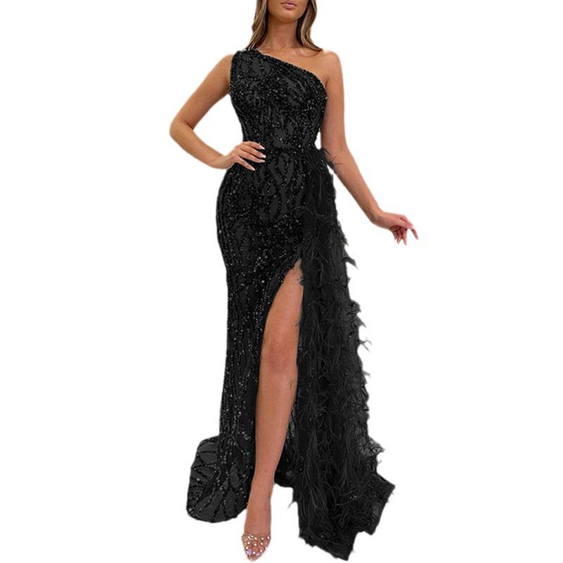 2026 Solid Color Sequin Sleeveless Slim Evening Dress