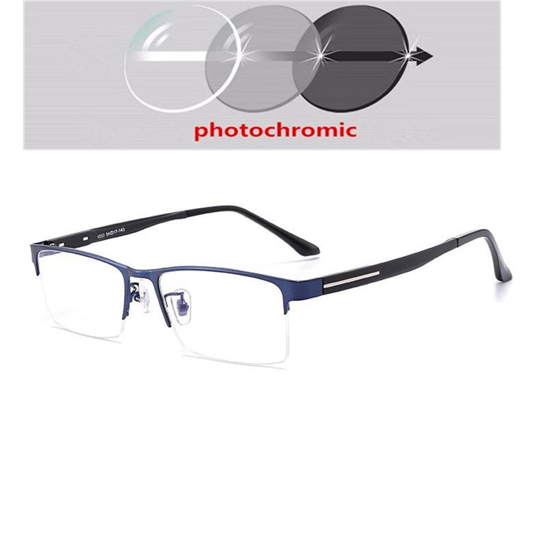 Half Frame Sun Photochromic Gray Customize Prescription Eyeglasses +Metal Square Short-Sight Eyewear 0 -0.5 -0.75 To -6.0
