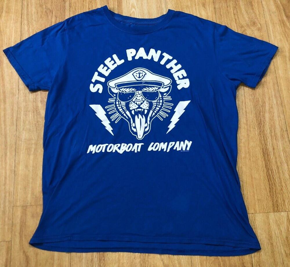 Vtg Steel Panther Band Motorboat Company Heavy Cotton Blue All Size TT317 Unisex T-Shirt XL