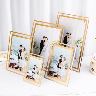 8 or 10 Inch Clear Glass Crystal Photo Frame Gold Tone Edge for Silver Certificate Rectangle Luxury Display Premium Award Frame