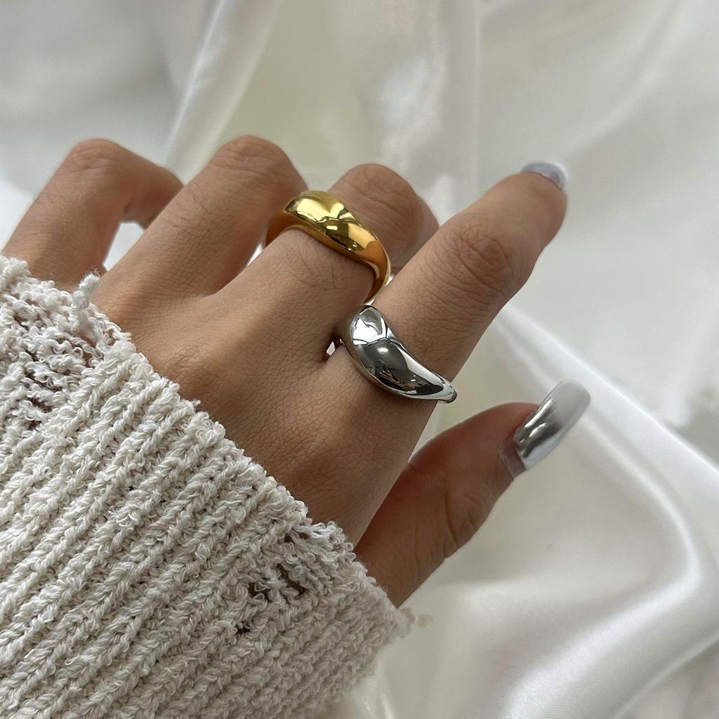 Charm Luxury 18k Gold Stainless Steel Smooth Wave Irregular Ring For Unisex Waterproof Anti Allergic Jewelry Gift