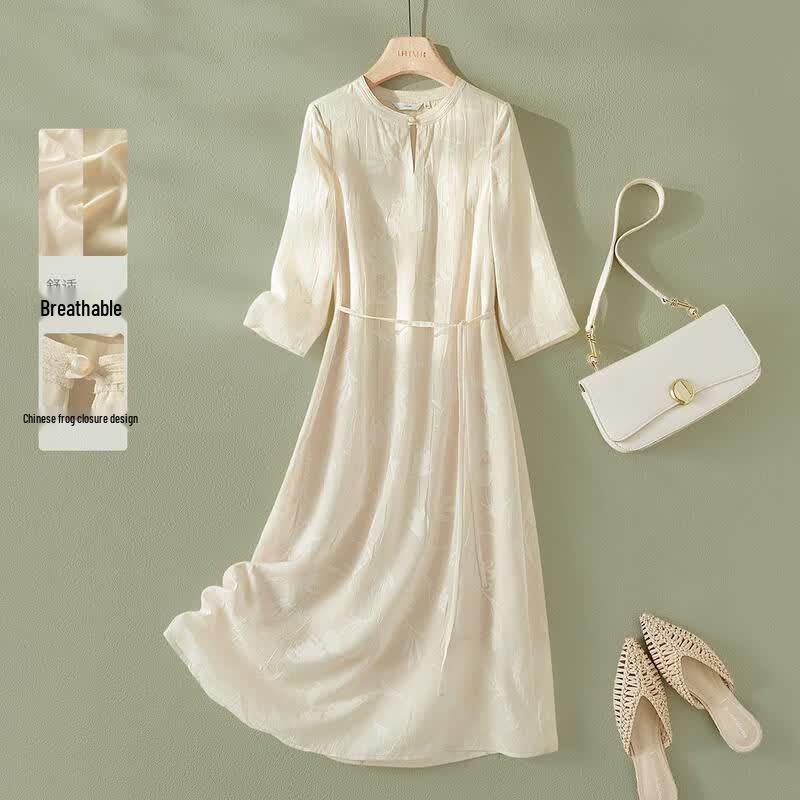 IHIMI New Chinese Style Cut-out Flower Dress S бежевый