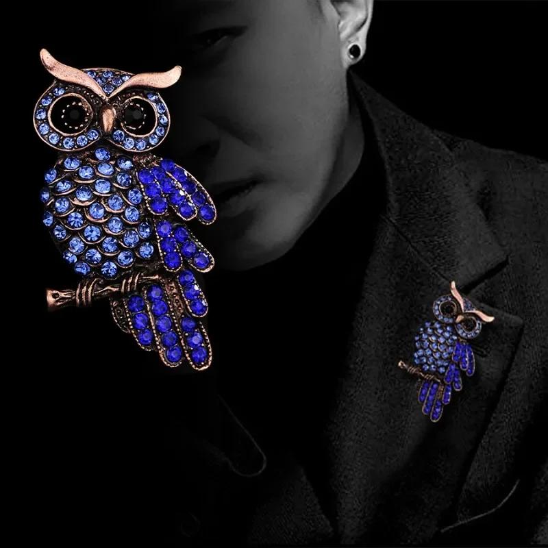 Creative Design Cartoon Owl Couple Broochs for Women Men Charm Full of Crystal Animal Pins Wedding Bride Jewelry Accessory Gift