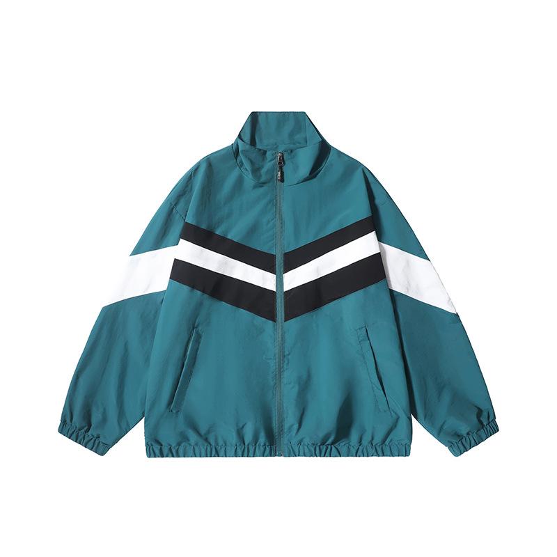 Men s jacket men s thin splicing color matching spring and autumn men s jacket loose casual youth top men s long sleeves M зелёный
