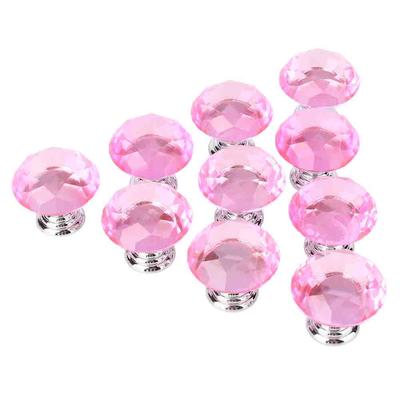 30mm Pink   Glass Handle Knob, 10pcs Kitchen Cabinet Drawer   Door Knobs, Shiny and Elegant, Premium Zinc Alloy Base,