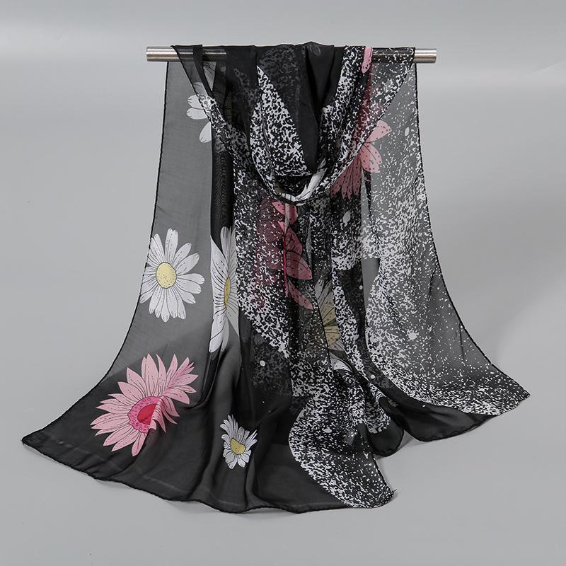 

Spring and summer new small daisy chiffon small silk scarf souvenir medium and light scarf travel photo scarf woman 150cm