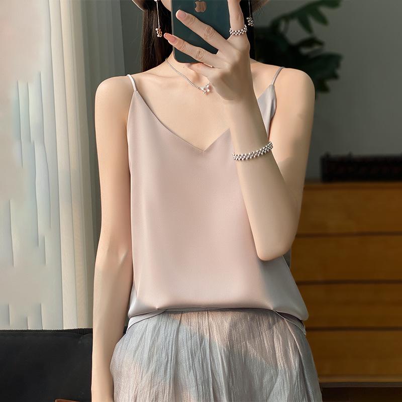 Women's Satin V-Neck Strappy Summer Camisole - Versatile & Stylish Sleeveless Top