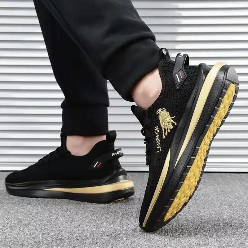 Men's Summer Breathable Lightweight Casual Running Sneakers – Trendy Versatile Flat Lace-Up Athletic Shoes, Comfortable Soft-Sole Footwear for Daily