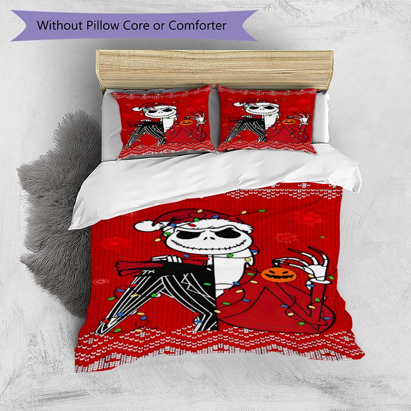 3pcs Duvet Cover Set (1*Duvet Cover + 2*Pillowcase, Without Core), The Nightmare Before Christmas Print Bedding Set, Bedroom Decor, All‑Season, Birthd