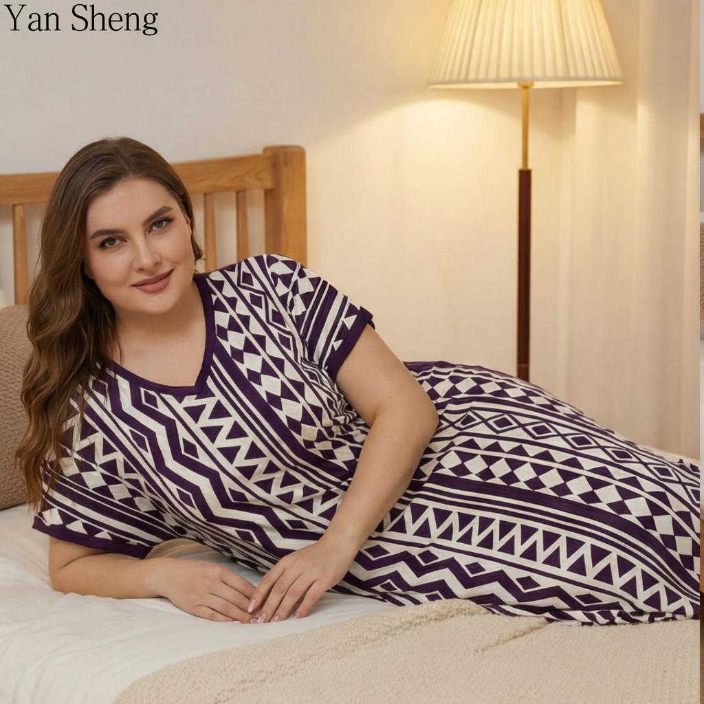 Women's Nightdress Vintage Palace Print Pajamas Short-Sleeved Nightgown Loose Home Clothes