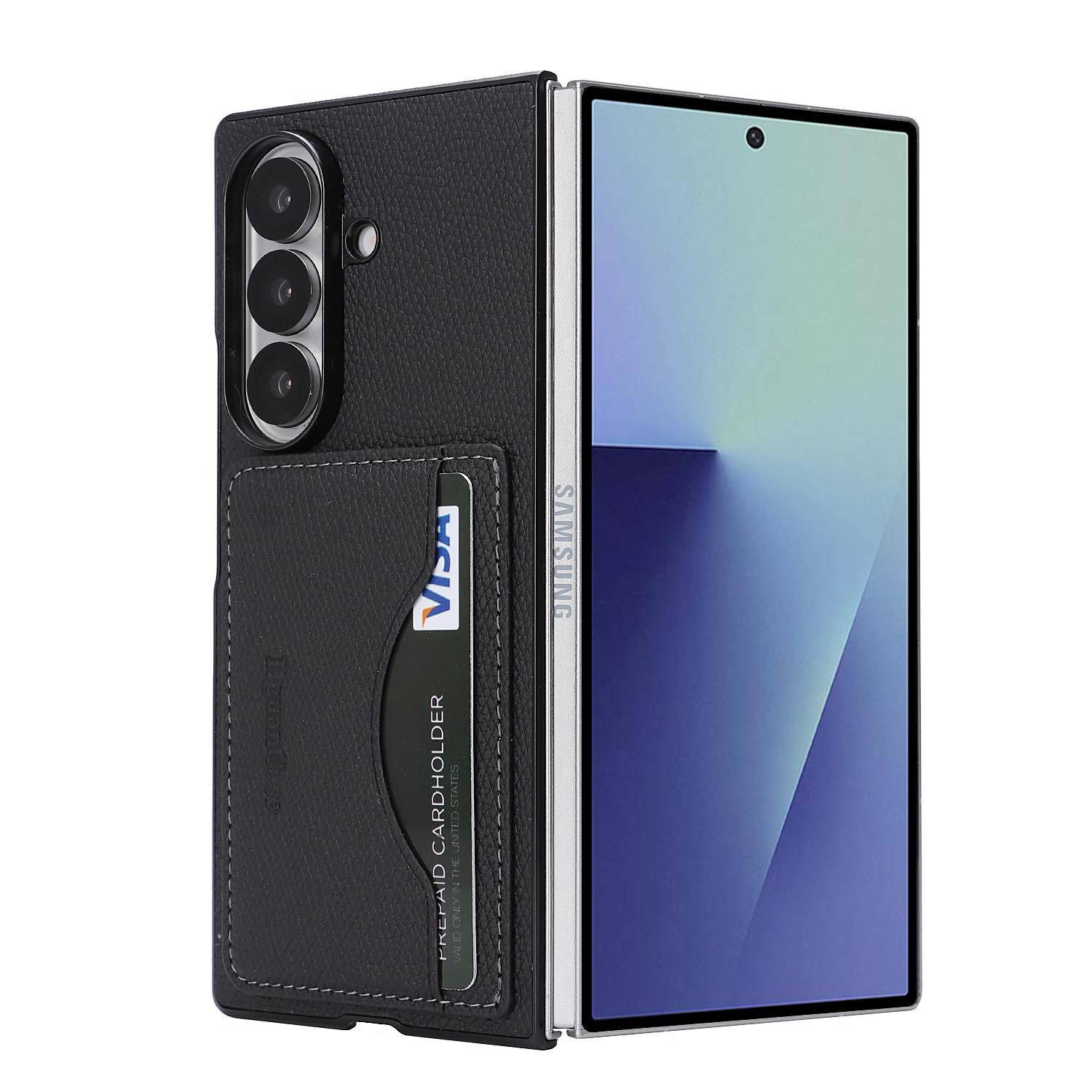 Premium Vintage Lychee PU Leather Kickstand Card Holder for Samsung Galaxy Z Flip/Fold 8 7 6 5 4 3 Ultra Thin Slim Anti-drop Funda Galaxy Z Fold 8 чёрный