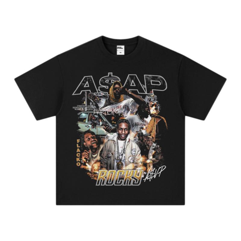

2026 ASAP Rocky TShirt High Street Hip Hop Rap Graphic Print Crew Neck Pure Cotton Casual Fashion Tops For All Seasons S