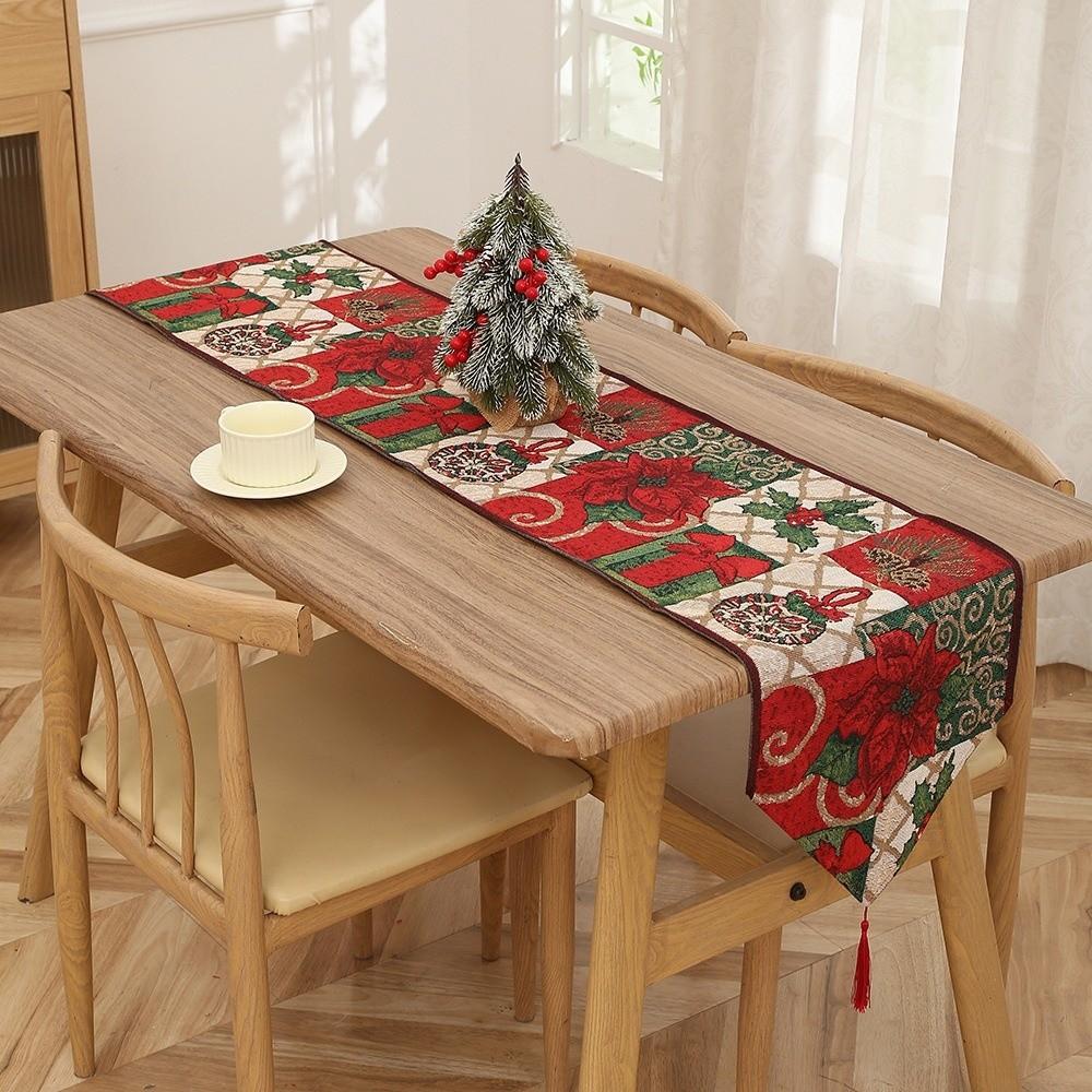 Red Xmas Desktop Decoration Contrast Color Santa Claus Tablecloth Christmas Table Runner Banquet