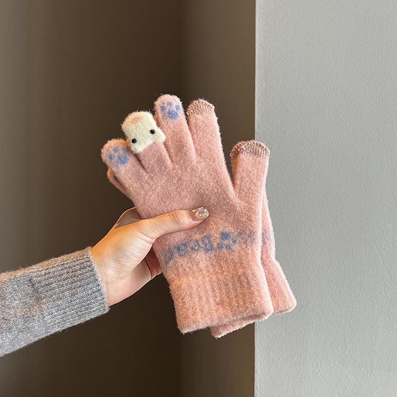 Women's Warm Touchscreen Wool Gloves - Cute, Thick, Knitted for Winter, Cycling & Cold Protection