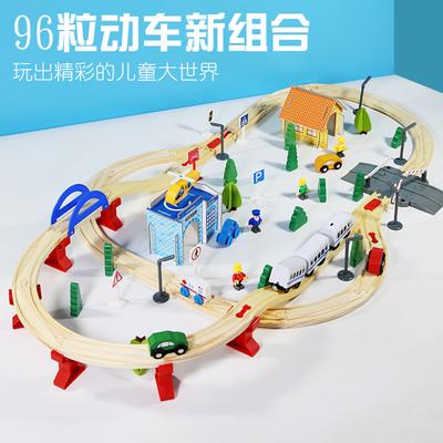 Wooden Children'S Early Education Urban Transportation 96 Pieces Power Train Track Combination Exercise Hand-Eye Coordination Educational Toys