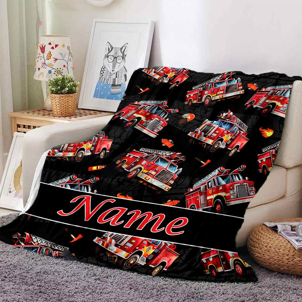 Fire Truck Fun ' Room Decor Multipurpose Customizable Blanket Text Soft Warm Cozy Great For Sofa Couch Office Bed Picnics Four Seasons Multipurpose